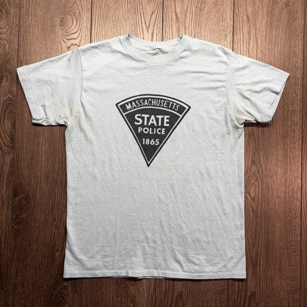 Vintage Massachusetts State Police T Shirt Mens Medium Baby Blue 80s Soft